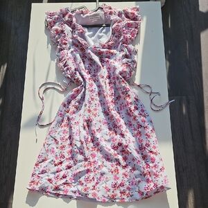 Club Monaco White Mini Dress with Pink & Red Floral Print